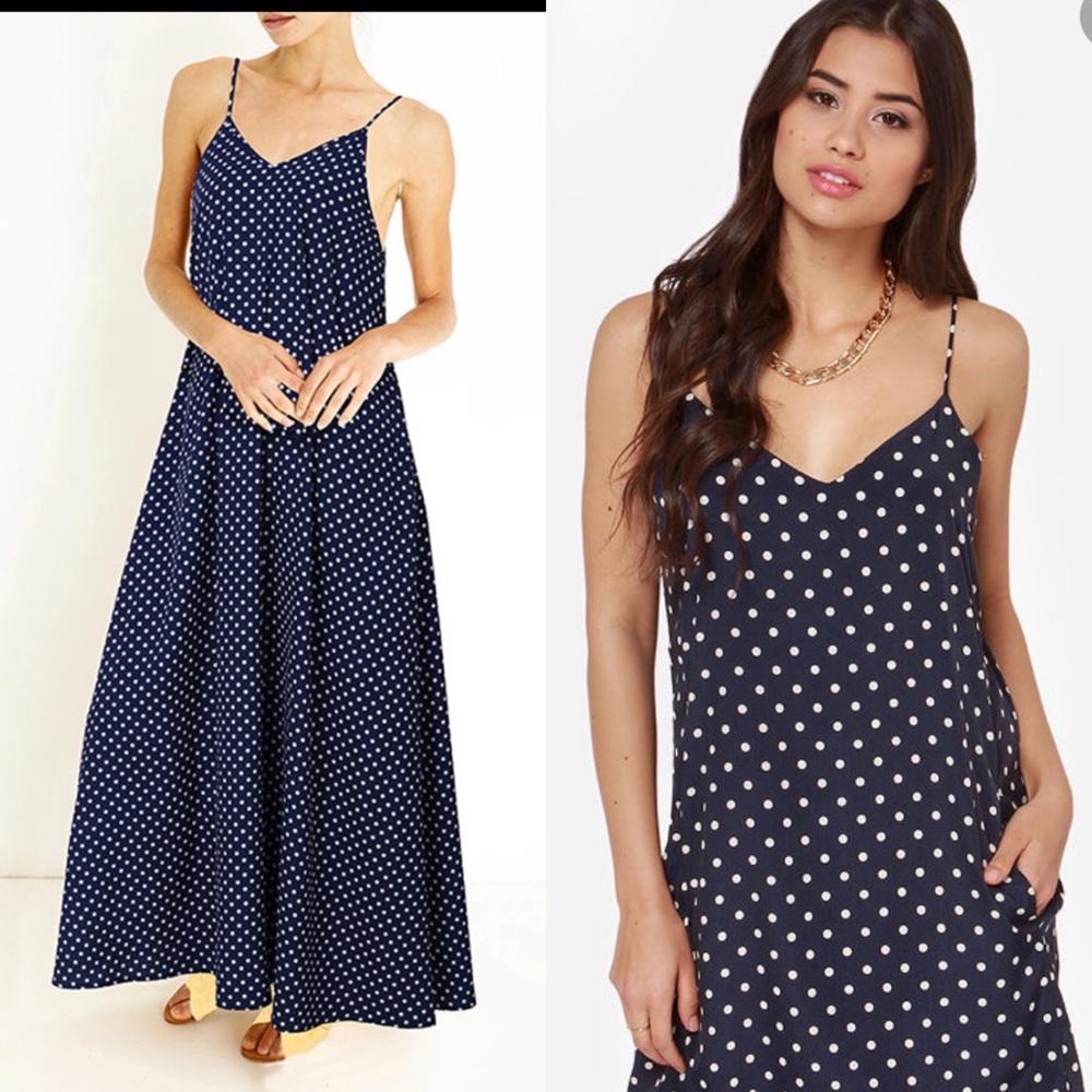 💙 NEW BOUTIQUE RETRO polka dot navy soft Maxi DRESS